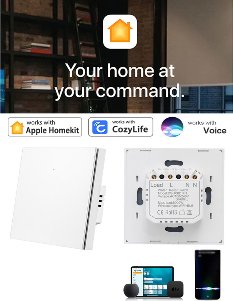 Homekit Water Heater Switch Water Boiler WiFi Mode Light Switch Timer Panel Switch High Power Compatible with Alexa and Home for Voice Control