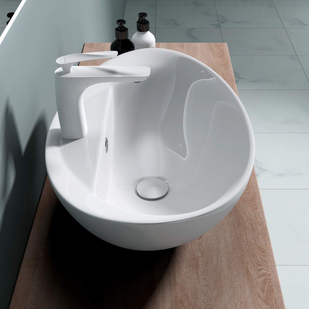 doporro Lavabo da Appoggio in Vetroceramica Bianco Lucido, Immagine del prodotto 