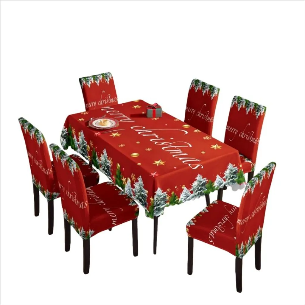 Parure de Table de Noël avec Nappe et Housses de Chaise Motif Sapins