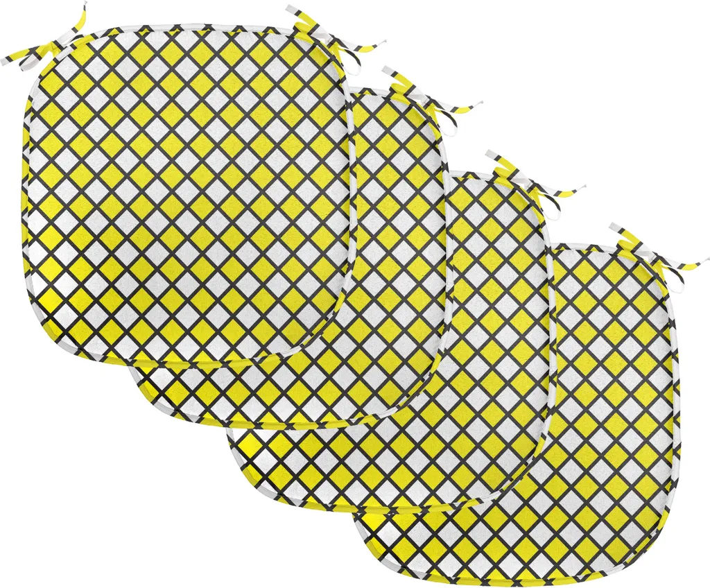 ABAKUHAUS Rivestimento giallo e bianco per sedie da sala da pranzo, geometrico vintage, cuscino decorativo impermeabile con cinturini per sedie da cucina, 40 cm x 40 cm - confezione da 4, giallo bianco nero