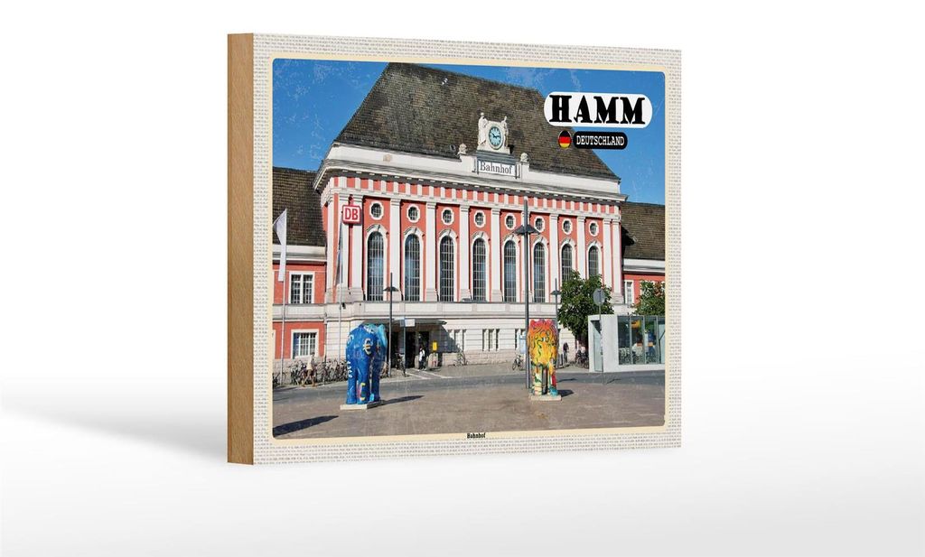 Holzschild Städte Hamm Bahnhof Skulpturen Dekoration 18x12 cm