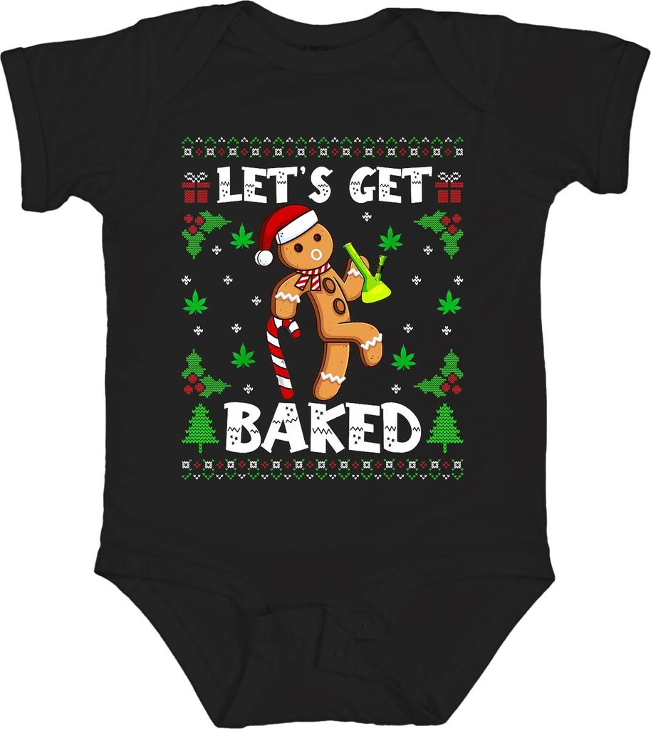 Let's Get Baked Lebkuchenmann Cannabis Weihnachten lustig Party Unisex Baby Body, Schwarz, 18/24