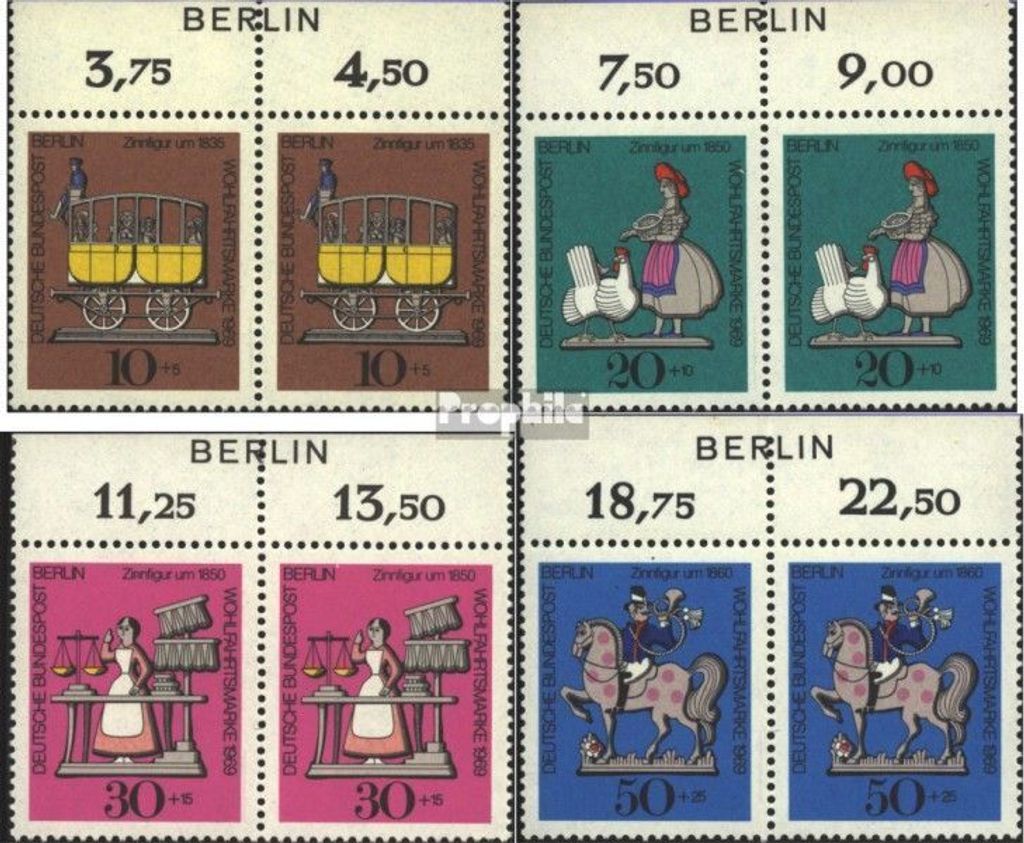 Briefmarken Berlin (West) 1969 Mi 348-351 Bogenzudruck (kompl.Ausg.) postfrisch Wohlfahrt