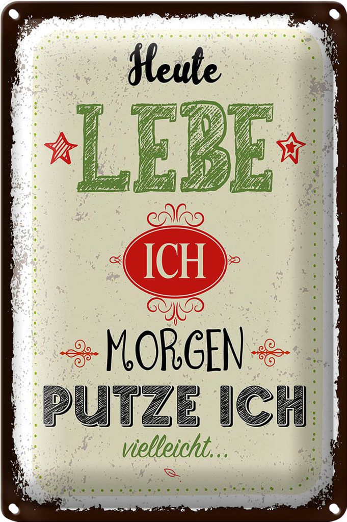 Blechschild Spruch Heute lebe ich morgen putze ich 18x12cm