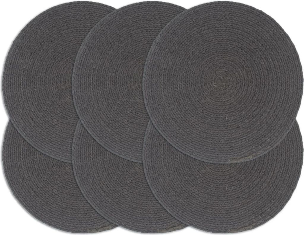 Tischsets 6 Stk. Dunkelgrau 38 cm Rund Baumwolle