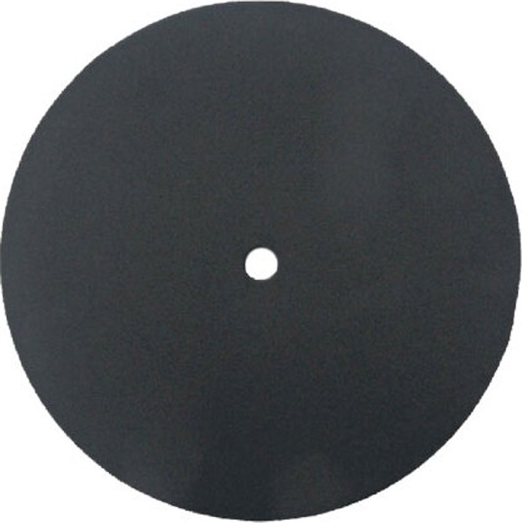 A black circular disc with a hole in the center, presented on a white background.