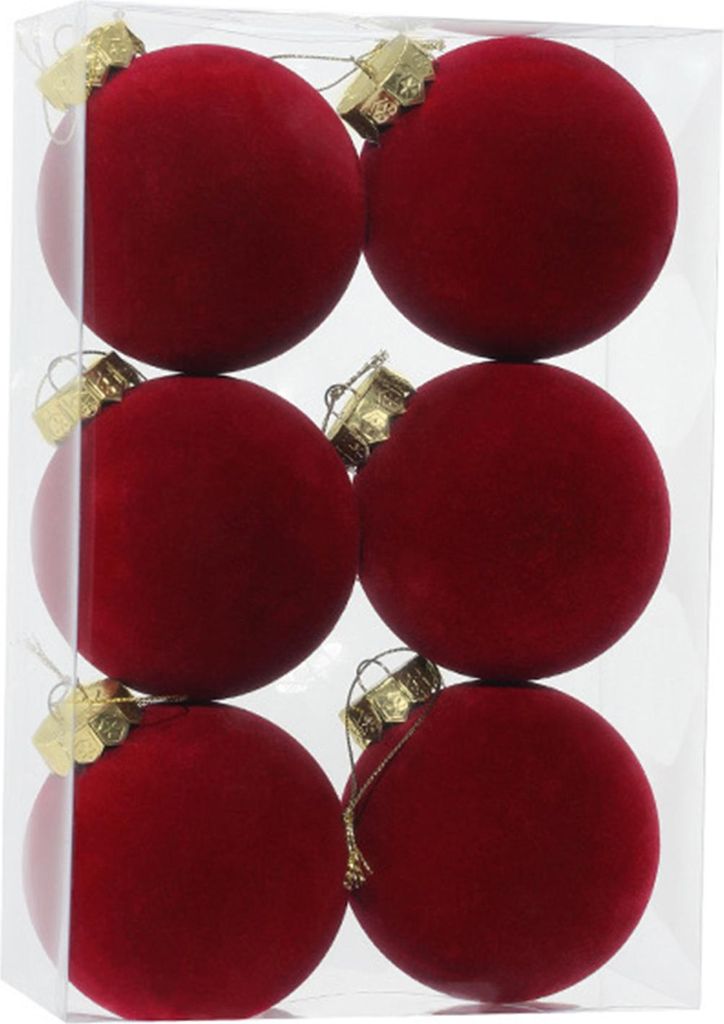 6er-Set Weihnachtskugeln, beflockt, rustikal, im Used-Look, zum Aufhängen mit Schlaufe, Weihnachtsdekoration im Landhausstil