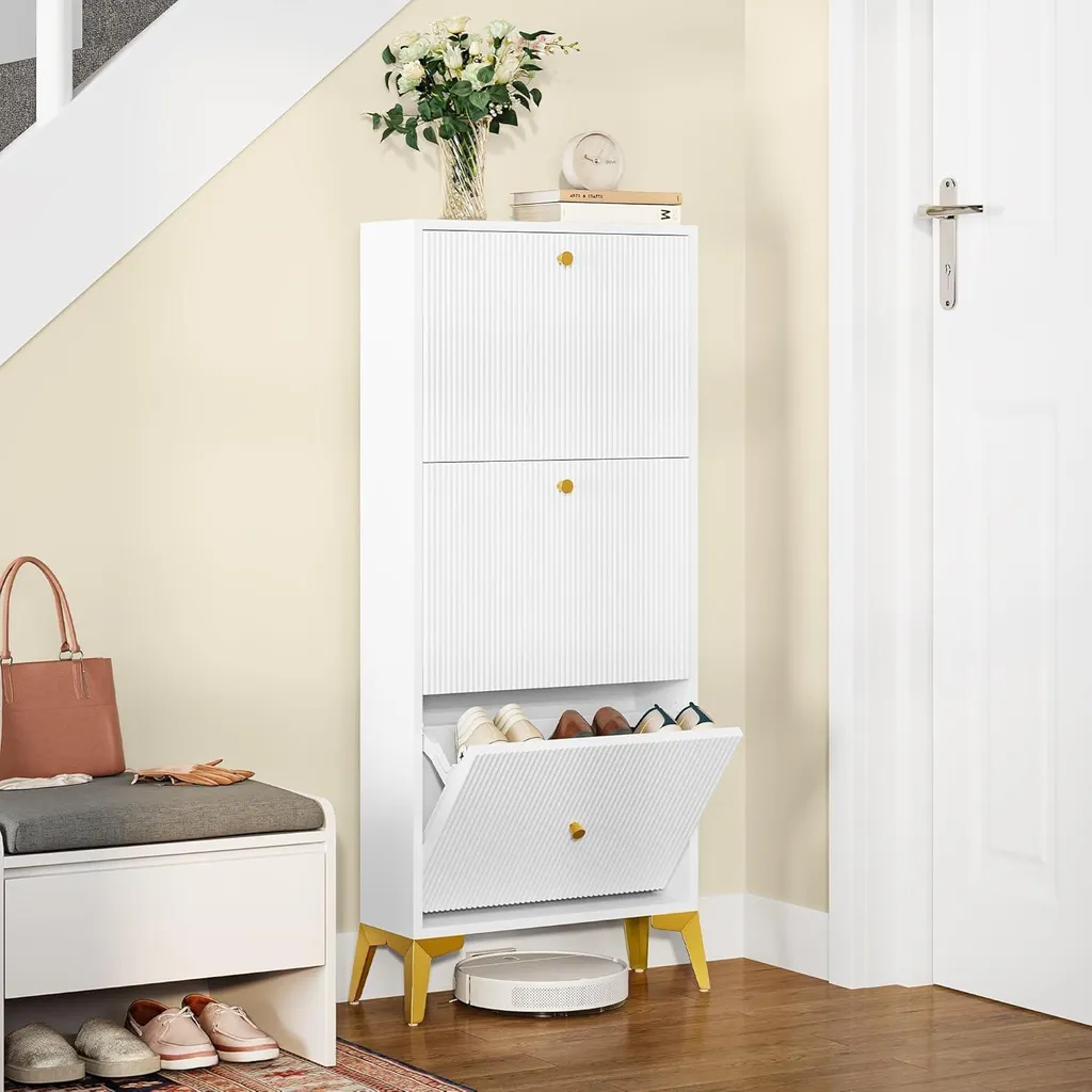 YITAHOME Armoire à chaussures à 3 tiroirs rabattables blanc moderne