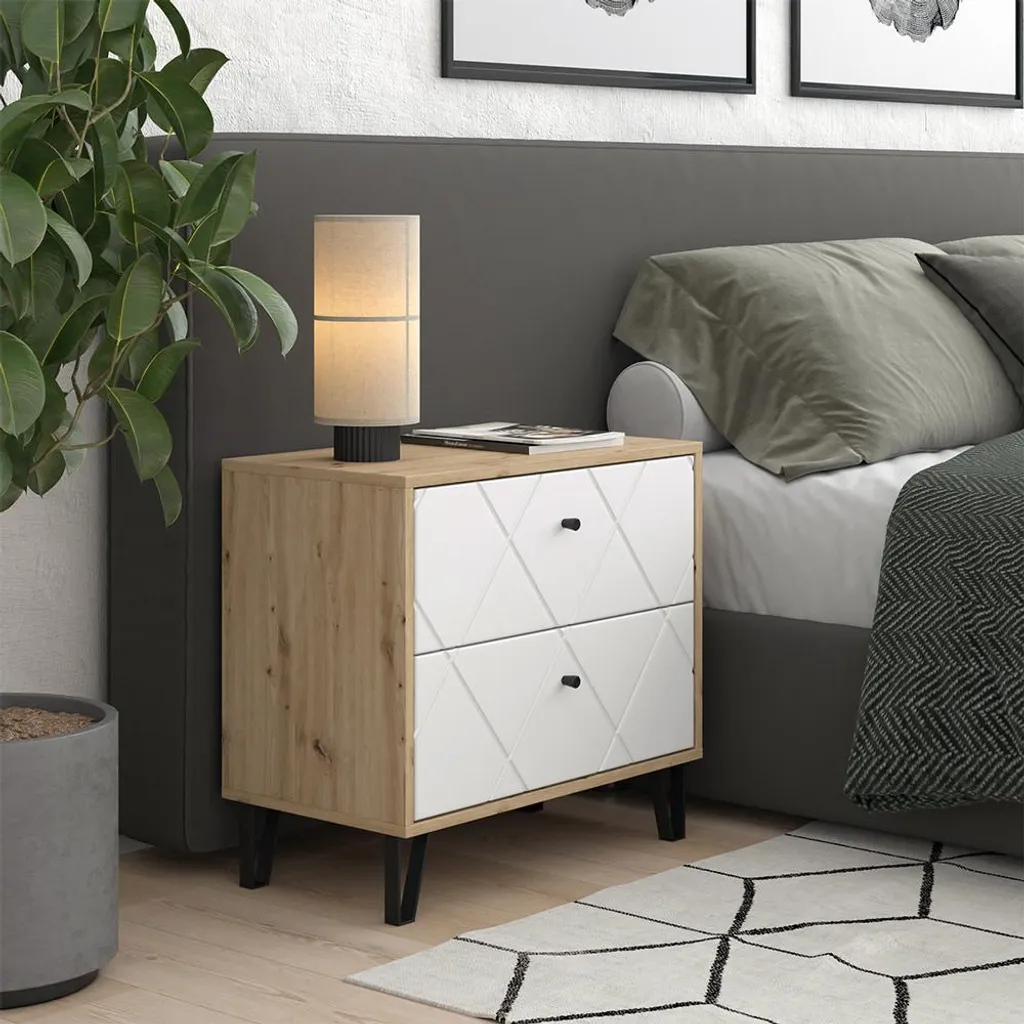 Optimisez l'espace : Lot de 2 tables de nuit Vicco Nizza Chêne Artisan