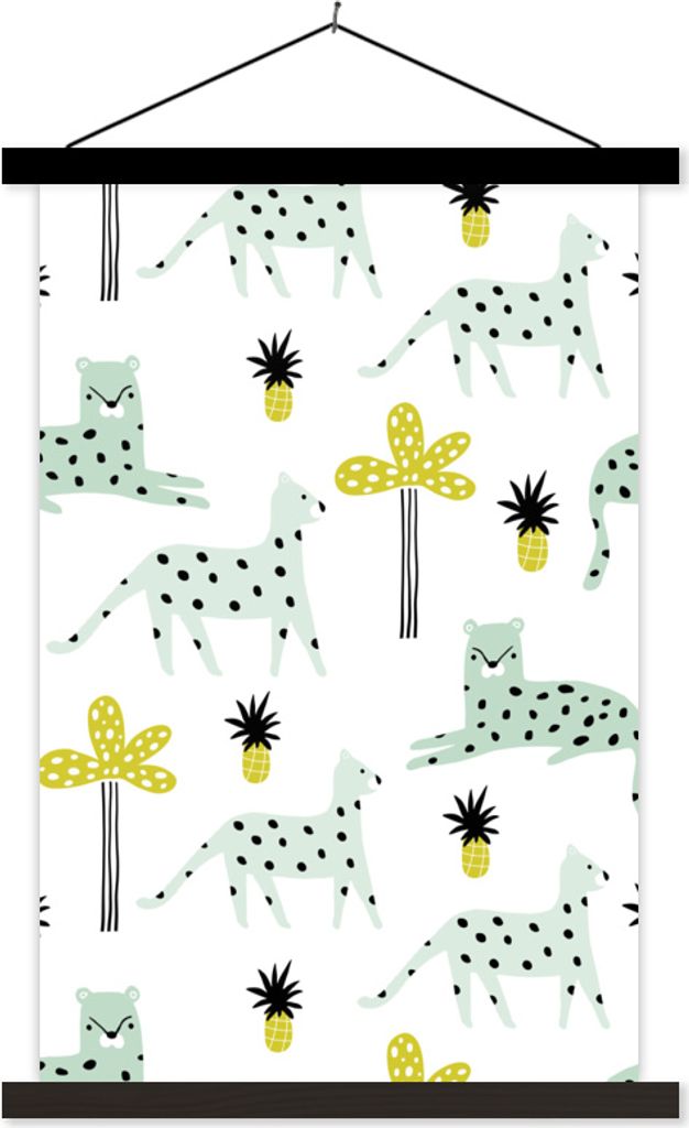 MuchoWow Textilposter Panther - Obst - Baum 60x90 cm mit schwarzem Rahmen - Poster Wohnzimmer