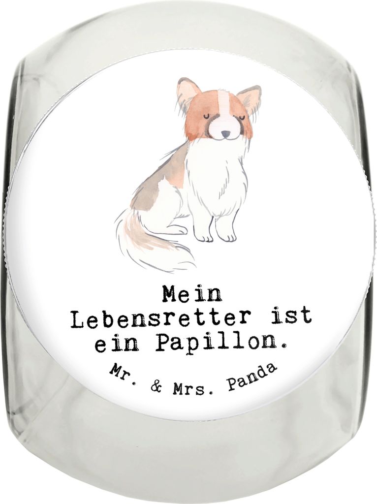 Mr. & Mrs. Panda Dose Papillon Lebensretter L 870ml - Weiß - Geschenk, Vorratsbehälter, Dekoglas, Kontinentaler Zwergspaniel, Keksdose, glasbehä...