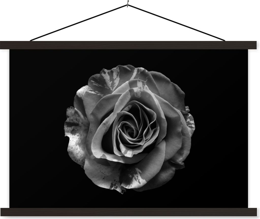 MuchoWow Textilposter Blumen - Rose - Schwarz - Weiß - Botanisch 90x60 cm mit schwarzem Rahmen - Aufhängungssatz