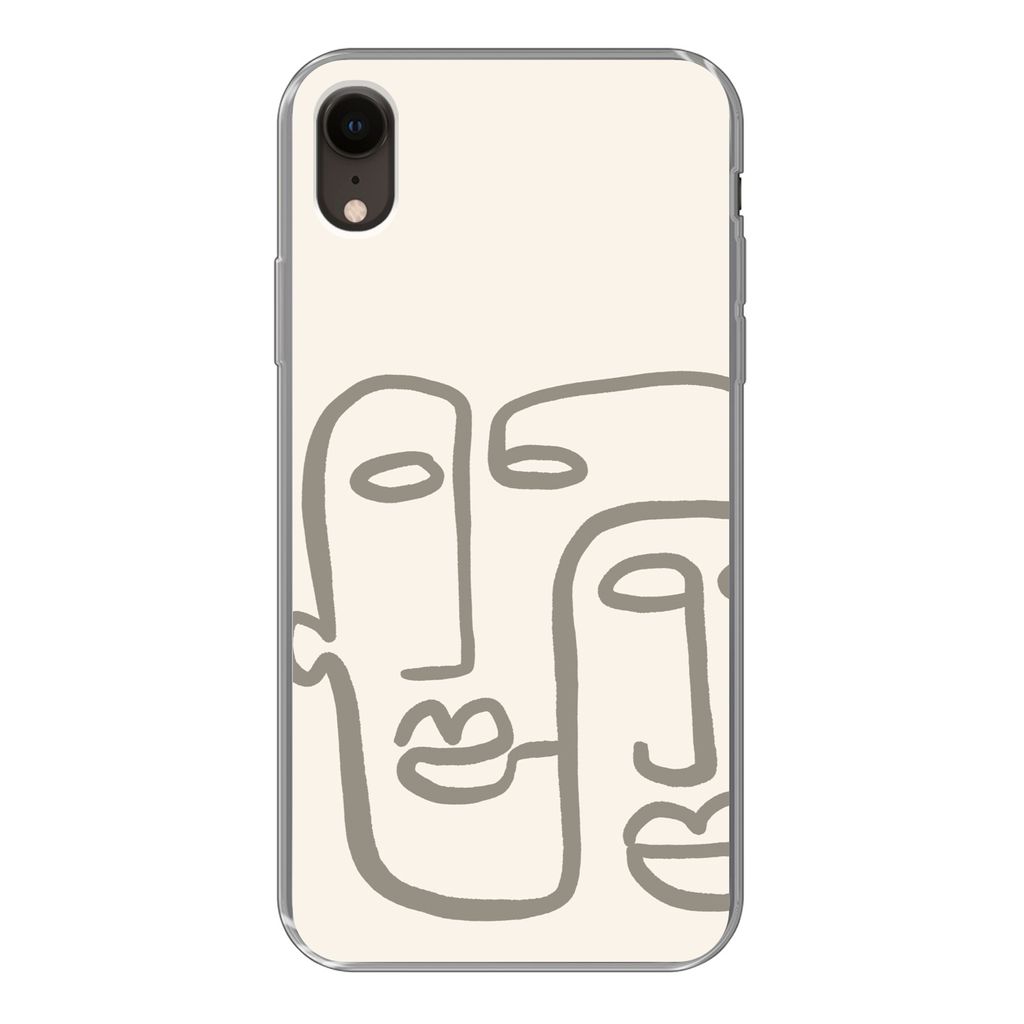 MuchoWow Handyhülle Schutzhülle Hülle für iPhone XR Gesicht - Abstrakt - Strichzeichnung Silikon Softcase Handy Hülle - Schutzdeckel