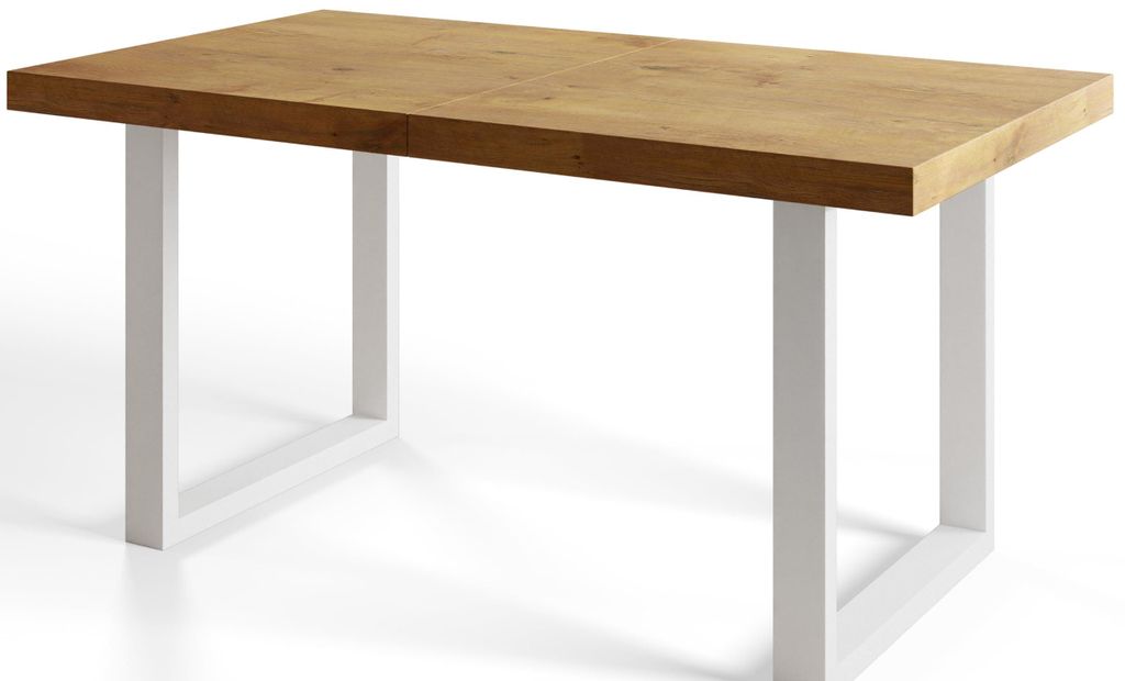 Alpi Moebel, Rechteckiger Esstisch Loft-U, Industrieller Modern Tisch 140x80x77 cm, Lancelot mit Metallbeinen in Weiß