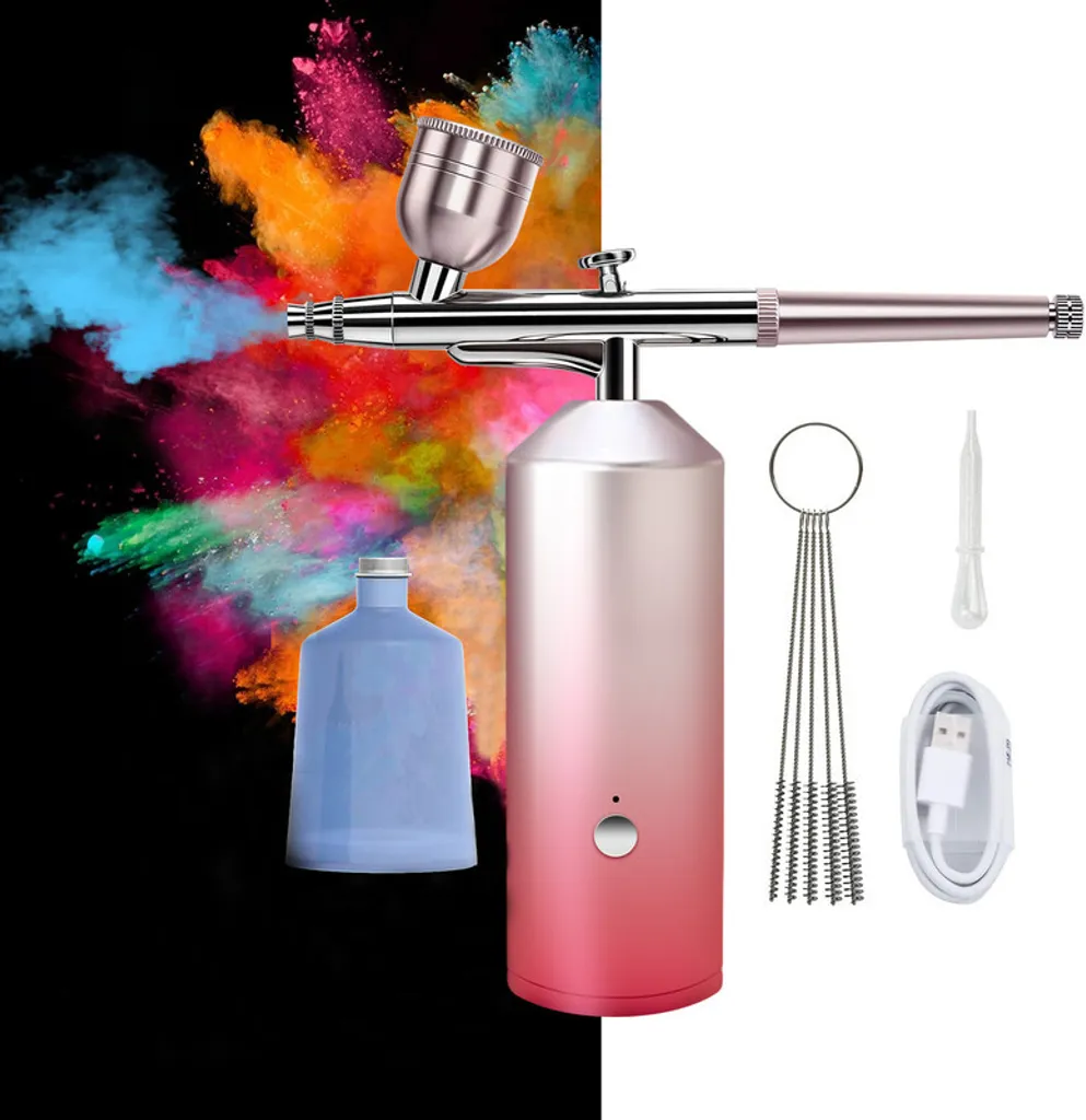 Kit aérographe rose sans fil à pression réglable et batterie longue durée - 3
