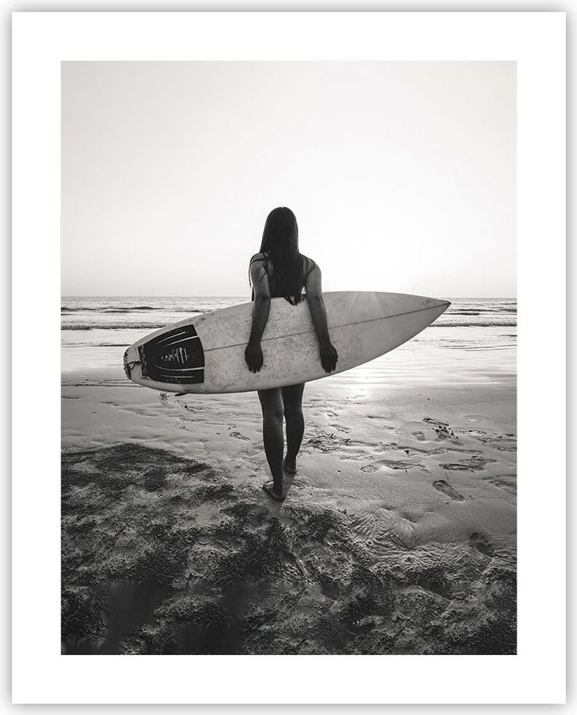 Poster - Poster ohne Rahmen - Frau Strand Surfen - 40x50 cm - Wand Bild - Wanddeko - Wandbilder - Kunstposter - Wandposter - Bilder - Kunstdruck - ...