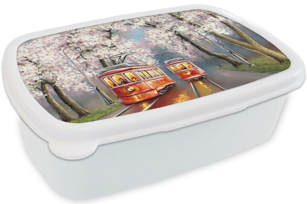 KitchenYeah Lunchbox Brotzeit Brotdose 17x11 cm Gemälde - Ölgemälde - Straßenbahn - Blühender Baum Kinder Brotzeitdose - Lunch Box - Kinder ...