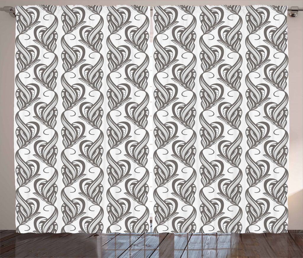 ABAKUHAUS Grau und Weiß Rustikaler Gardine, Blüten und Blätter, Schlafzimmer Kräuselband Vorhang mit Schlaufen und Haken, 280 x 245 cm, Charcoa...