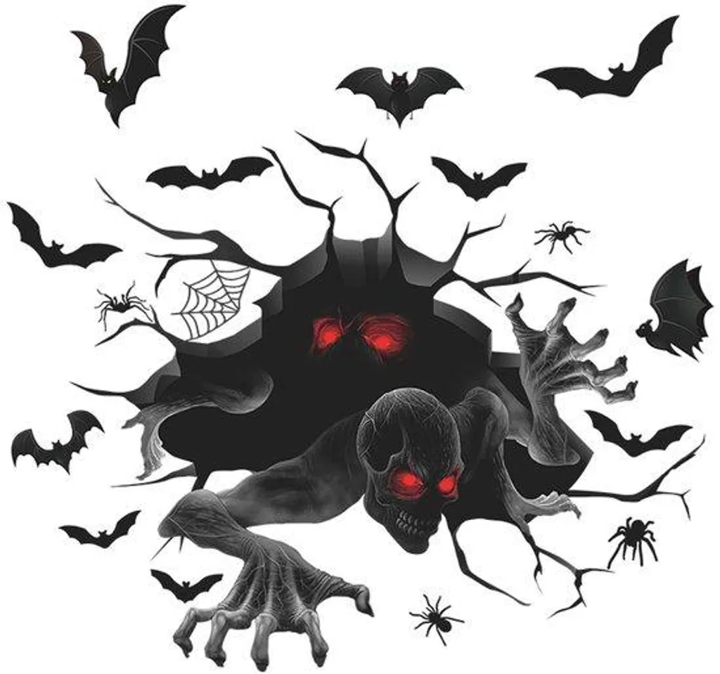 Autocollant mural squelette noir pour décoration fenêtre Halloween 60x90cm