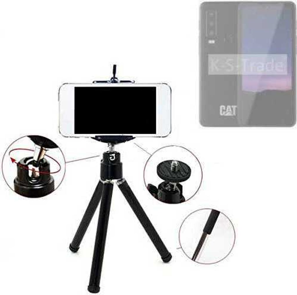 K-S-Trade Smartphone Stativ Dreibein kompatibel mit Caterpillar Cat S75 Tripod aus Aluminium Klemmstativ Stativ Adapter für Mobiltelefone schwarz 1x
