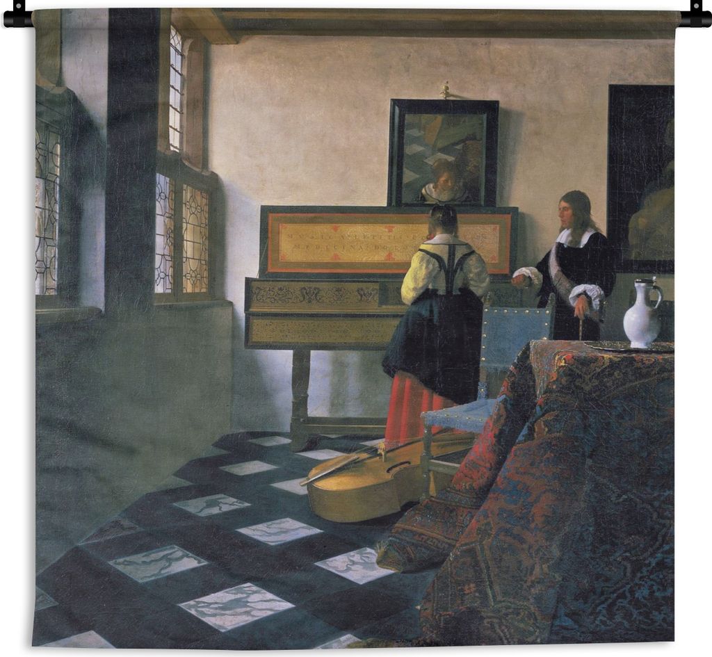 MuchoWow Wandteppich Wandbehang Die Musikstunde - Johannes Vermeer 60x60 cm Tapisserie Dekoration Wandtuch - Dekorationen - Wand Decke