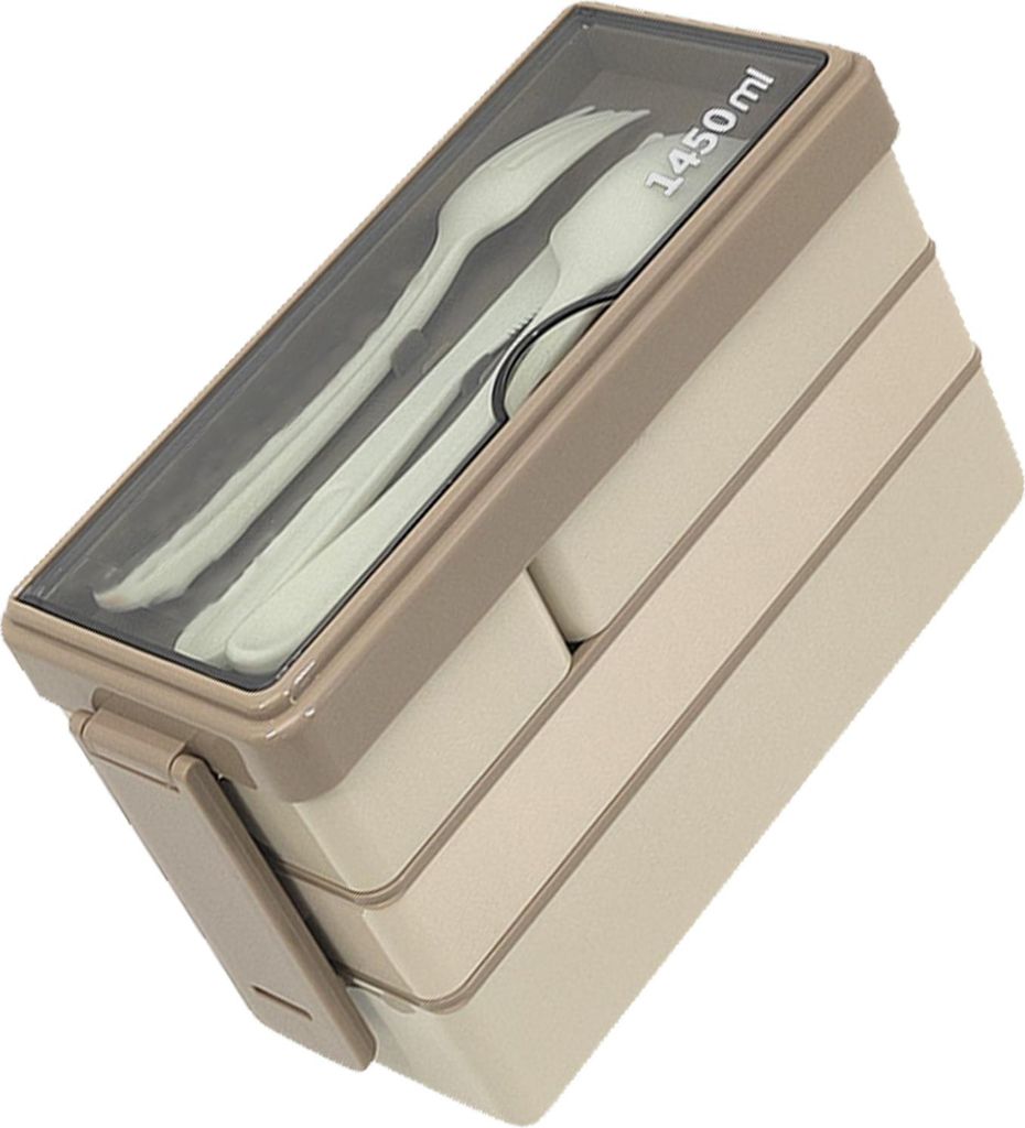Bento Box Erwachsene Mittagessen Box 3 Schichten stapelbar Mittagessen Container mit 4 Fächern für Arbeit Schule Picknick Khaki