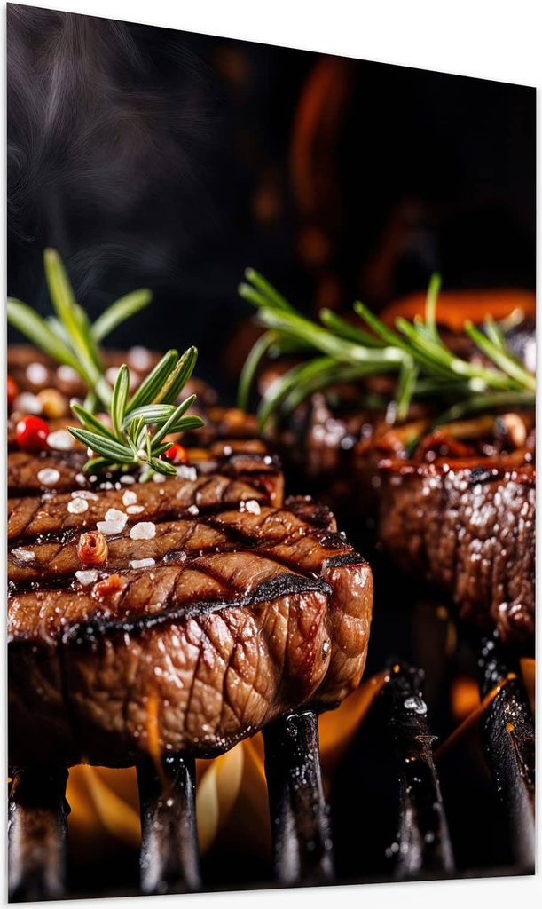 Glasbild 75x100cm in XXL für Wohnzimmer, Schlafzimmer Motiv Gegrillte Steaks