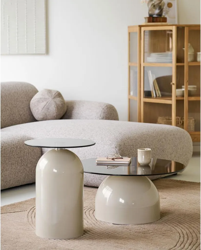 Table d'angle Solveig Ø40cm beige et gris - Petite table basse ronde