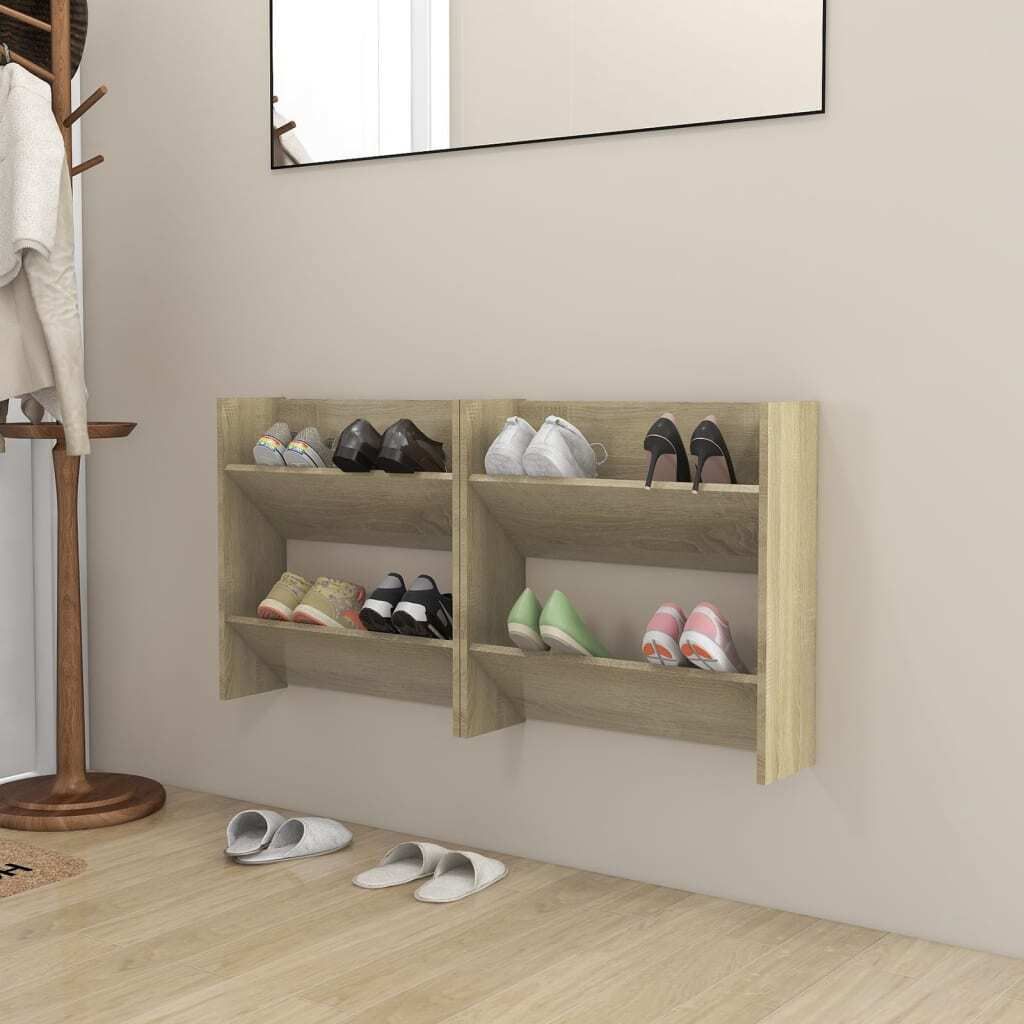 Design Möbel Wand-Schuhschränke 2er Set Sonoma-Eiche 60x18x60cm Holzwerkstoff - 2024 Neu