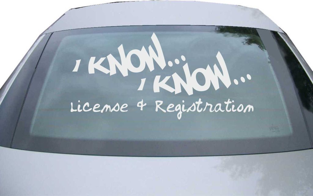 Indigos UG - Aufkleber Heckscheibe & Motorklappe DE2523 - silber - 600x285 mm - I know License & Registration - Auto Scheiben Fenster Heckklappe Tu...