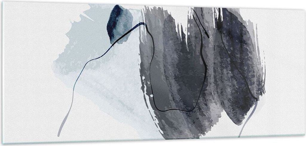 Bilder auf glas - Einteilig - Blau Grau Aquarell - 100x40cm - Glasbilder - Wandbilder - Bilder - zum Aufhängen bereit - Wanddekoration aus Glas - ...