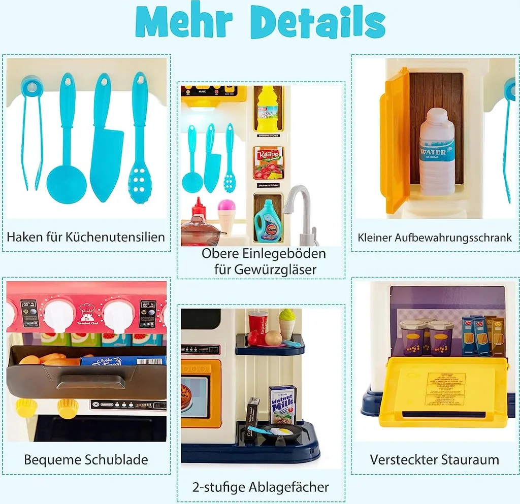 Grande cuisine enfant bleue 65 accessoires avec pompe à eau et lumières - 4