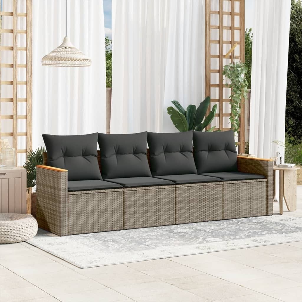 Design 4-tlg. Garten-Sofagarnitur mit Kissen Grau Poly Rattan, Gartenmöbel-Sets 2024 Neu