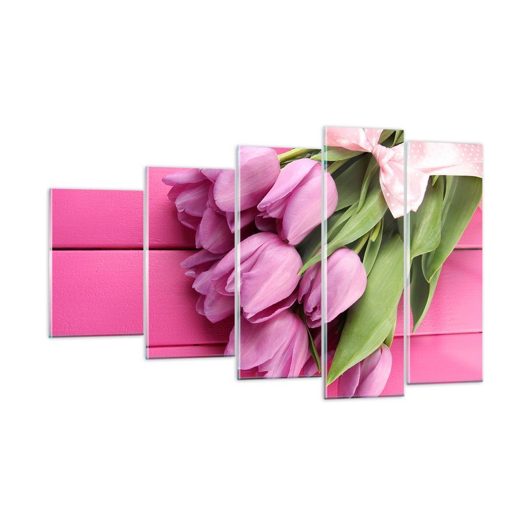 Bilder auf glas - Tulpen Blumenstrauß Garten - 100x60cm - Glasbilder - Wandbilder - Kunstdruck - zum Aufhängen bereit - Wanddekoration aus Glas -...