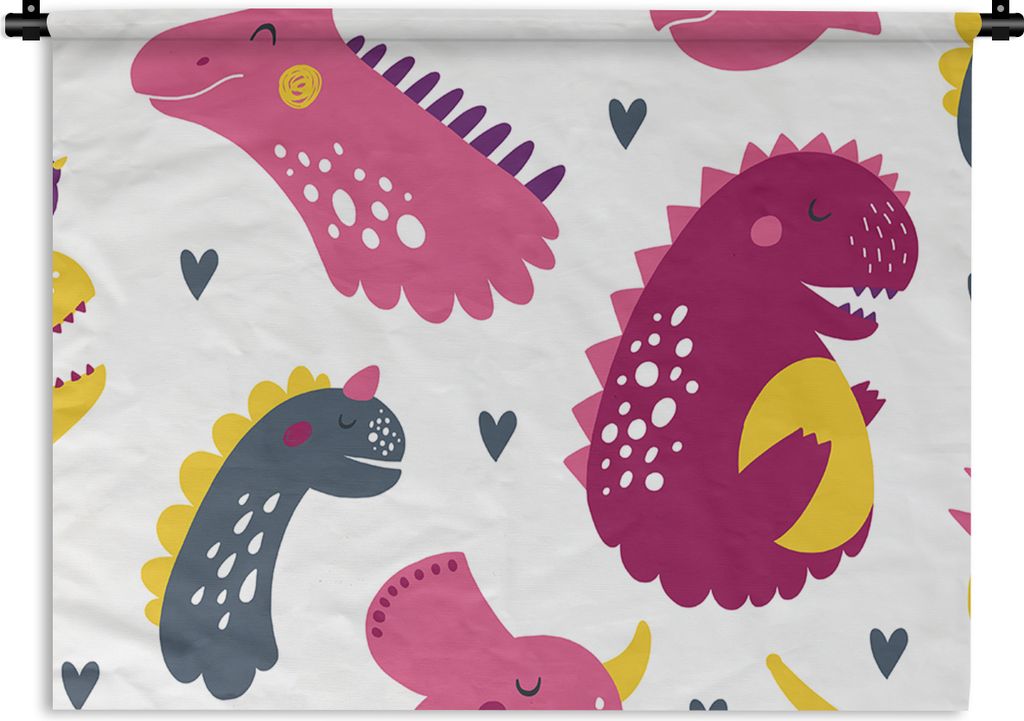 MuchoWow Wandteppich Wandbehang Dino - Muster - Kind - Rosa - Mädchen 120x90 cm Tapisserie Dekoration Wandtuch - Wohnen - Aufhänger für die Wand
