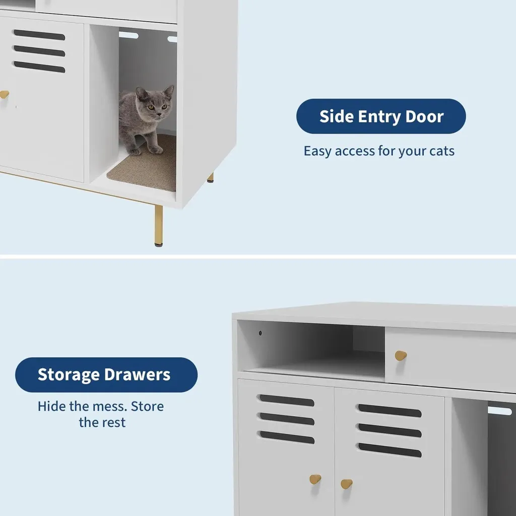 Table d'appoint pour chat avec compartiment litière caché coloris blanc - 8