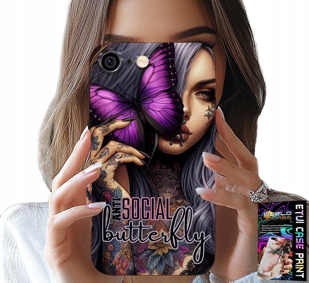 Etui Für Iphone 6 / 6S - Anti Social, Schmetterling, Rosa Schmetterling + Glas