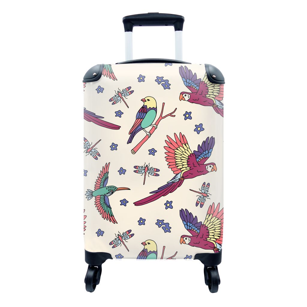 MuchoWow Koffer Handgepäck Trolley Rollkoffer Kleine Reisekoffer mit 4 Rollen - Muster - Vintage - Vögel - Cabin Size < 55x40x23 cm & 55x40x20 ...