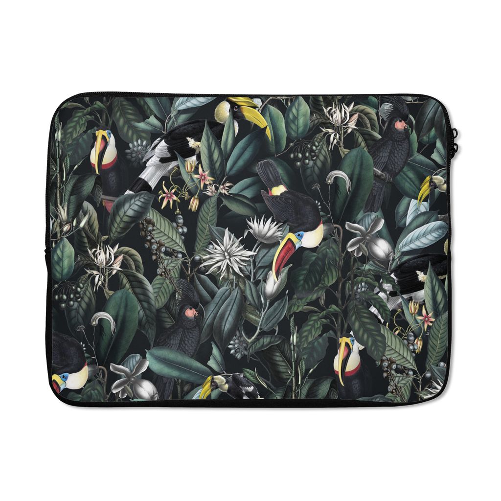 MuchoWow Laptop Hülle 15 Zoll Blumen - Tukan - Blätter Laptoptasche - Laptoptasche - Sleeve - Rundum-Schutz
