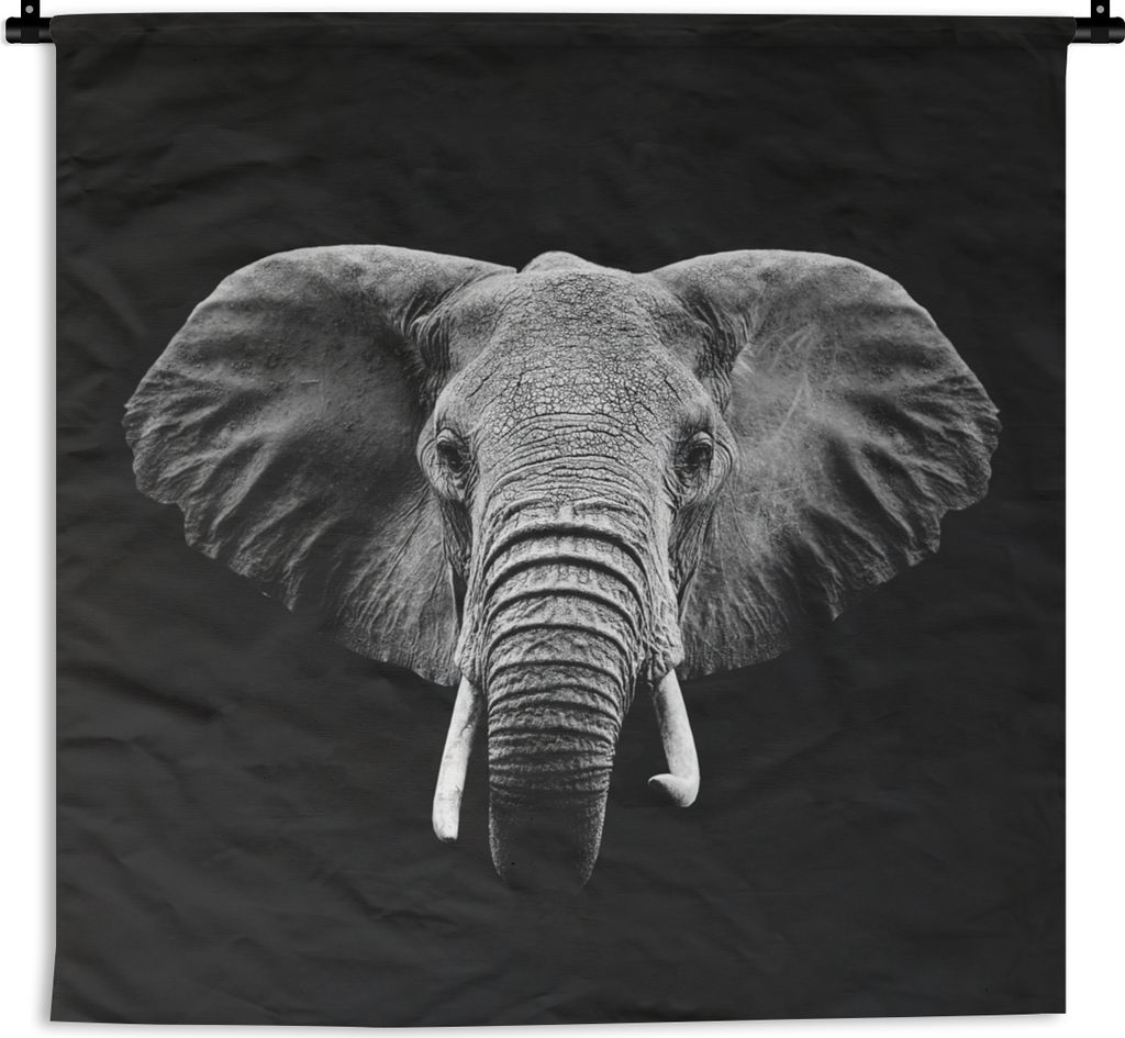 MuchoWow Wandteppich Wandbehang Elefant - Tiere - Schwarz - Weiß 150x150 cm Tapisserie Dekoration Wandtuch - Wohnaccessoires - Modernes