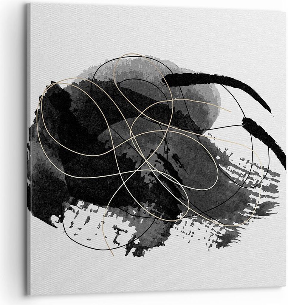 Bild auf Leinwand - Leinwandbild - Einteilig - Abstraktion Schwarz Flecken - 60x60cm - Wand Bild - Wanddeko - Wandbilder - Leinwanddruck - Bilder -...