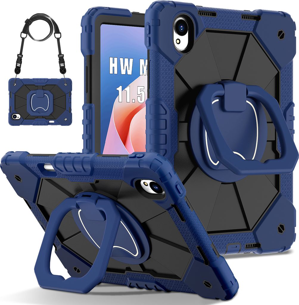 Hülle für Huawei MatePad 11.5 S 2024 Robuste Tragbare Schutzhülle mit Ständer, Handgurt und Schultergurt Navy Schwarz