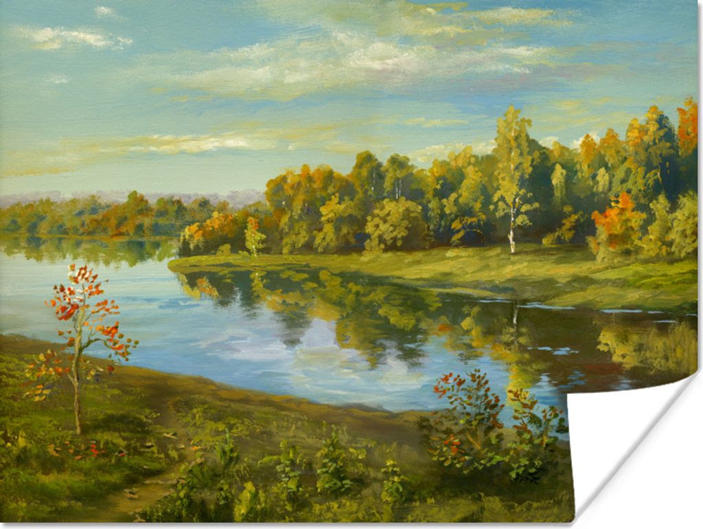 MuchoWow Poster Eine Illustration von Bäumen an einem Fluss 120x90 cm - Wandbild