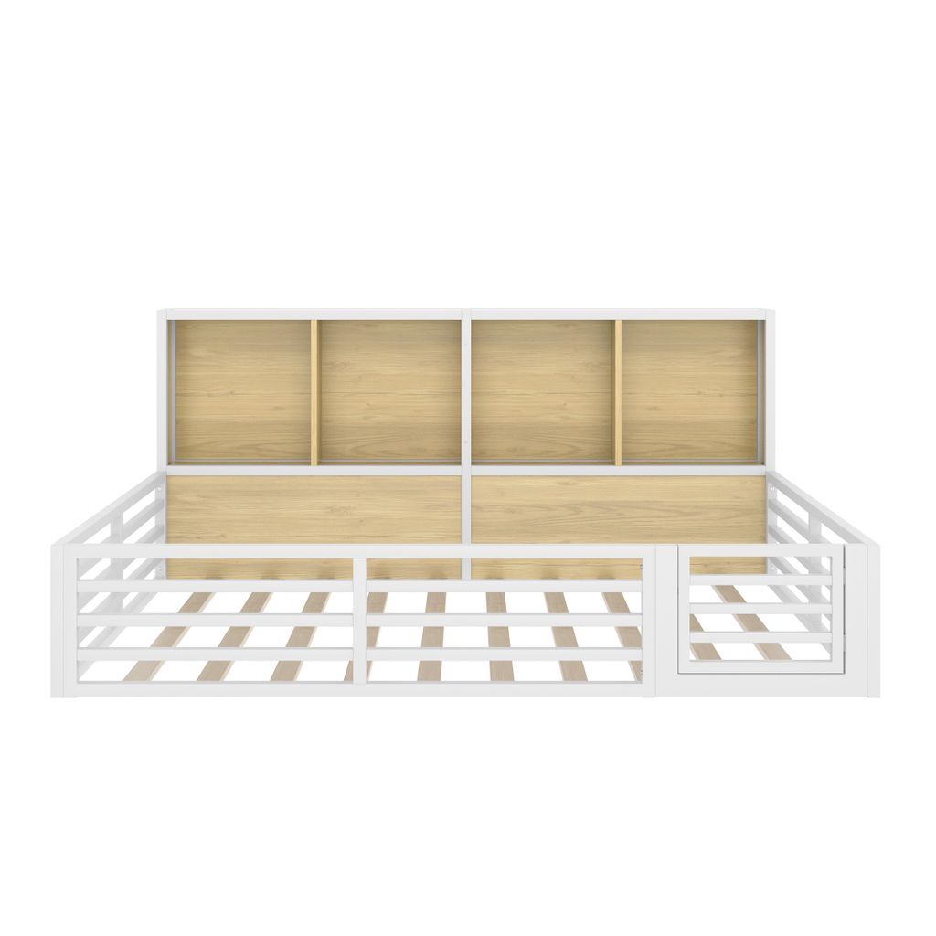 STILVORA 140x200 Kinderbett mit Zaun,Jugendbett mit Staufach und Bettseite,Plattformbett mit Lattenrost,Ohne Matratze,Weiß