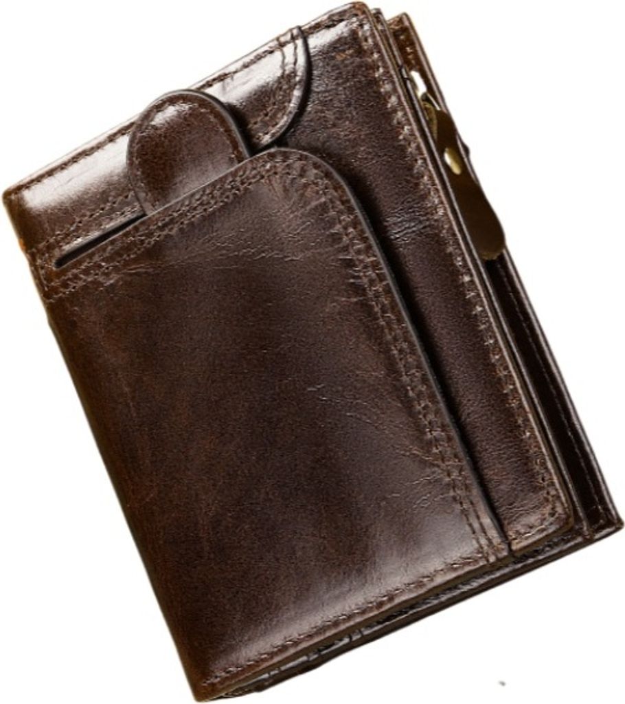INF RFID-blockierende Lederbrieftasche für Herren, schlanke Brieftasche mit Münzfach Kaffee