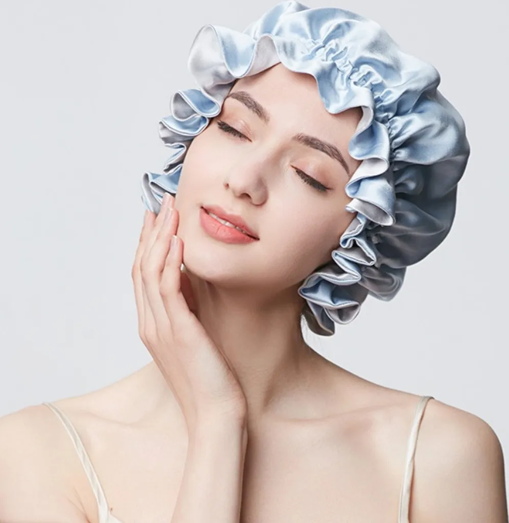 INF Bonnet de nuit 100 % soie de mûrier Le Noir Pur Taille Ajustable - 2