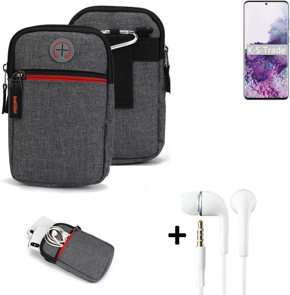 K-S-Trade Gürteltaasche + Kopfhörer kompatibel mit Samsung Galaxy S20+ Handy Tasche Holster Schutz Hülle Handy Hülle grau Zusatzfächer 1x