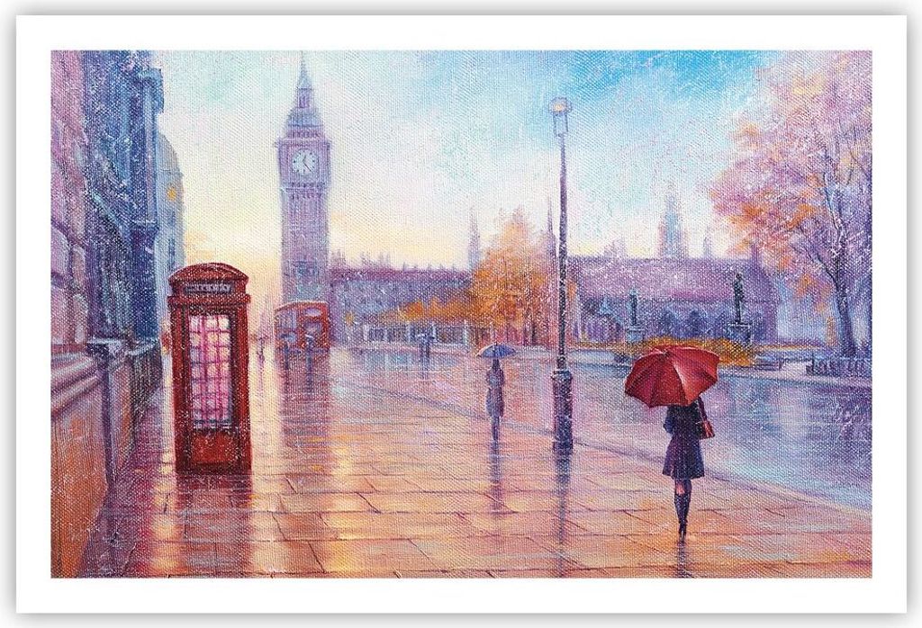 Poster - Poster ohne Rahmen - Groß Ben Regenschirm - 91,5x61 cm - Wand Bild - Wanddeko - Wandbilder - Kunstposter - Wandposter - Bilder - Kunstdru...