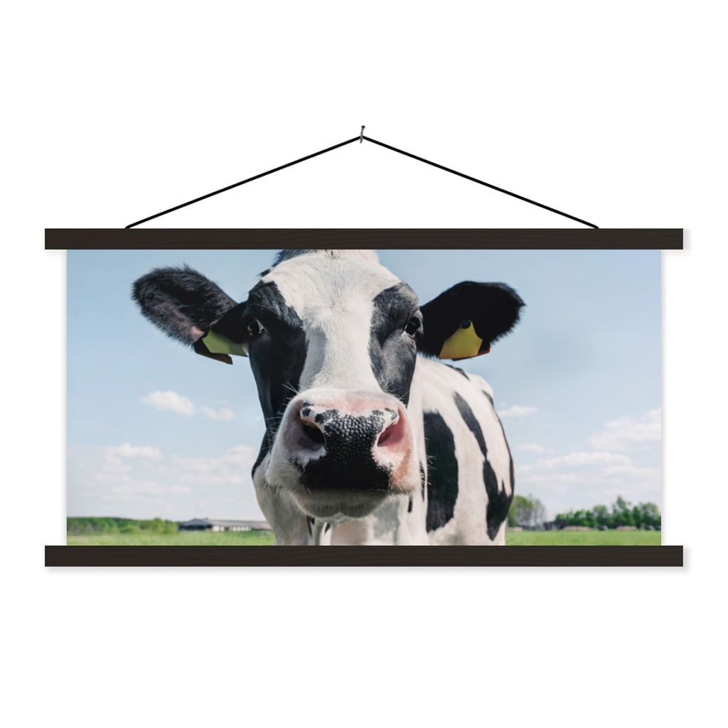 MuchoWow Textilposter Kuh - Wiese - Natur - Tiere - Gras 90x45 cm mit schwarzem Rahmen - Klemmleisten