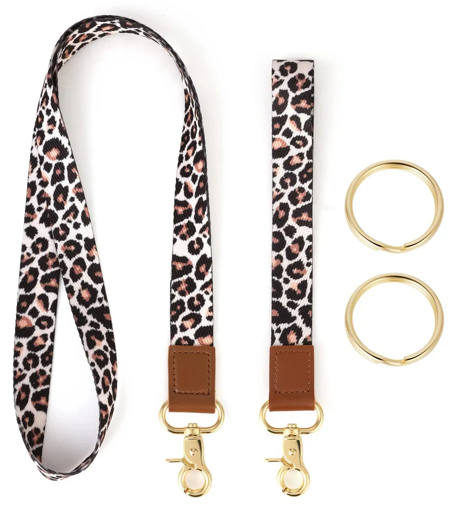 Porte-badge avec Tour de Cou Léopard et Bracelet Porte-clés de Voiture